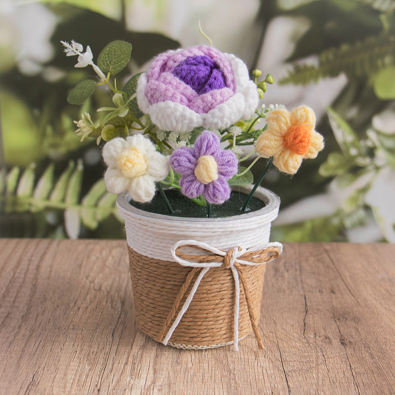 🌼Handmade Knitted Flower Pot – Forever Blooming Desk Decor for Teacher, Friend & Home