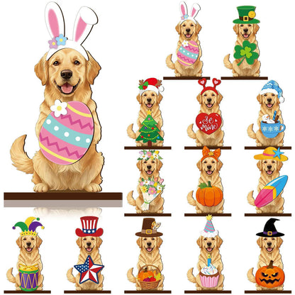 🐾 Décoration en bois d'animaux saisonniers interchangeables