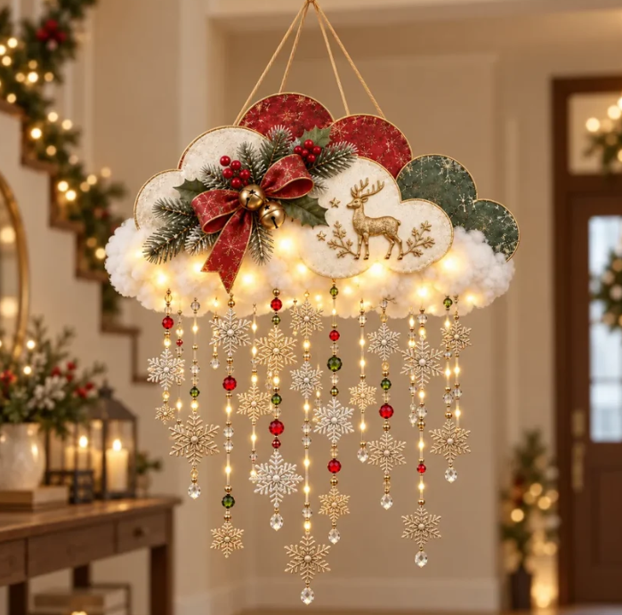 🪽✨ Angelic Christmas Snowfall Cloud – Lighted Hanging Holiday Decor☁️