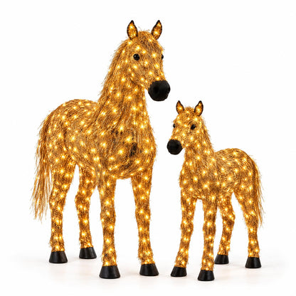 ✨🐎 Light-Up Christmas Horse & Foal Set – Warm White LED Holiday Display