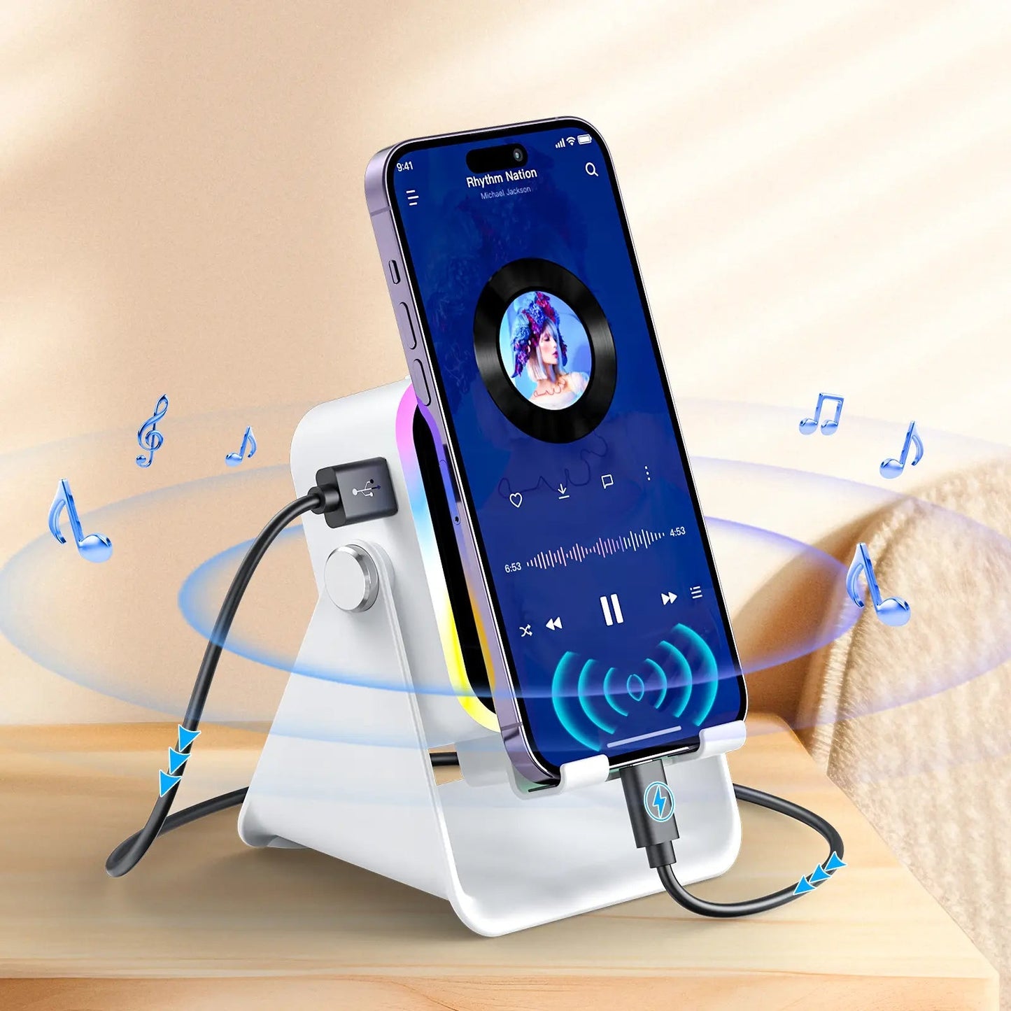 🔥50% OFF🔥 5-in-1 Wireless Speaker – Stereo Sound, RGB Light & Phone Stand