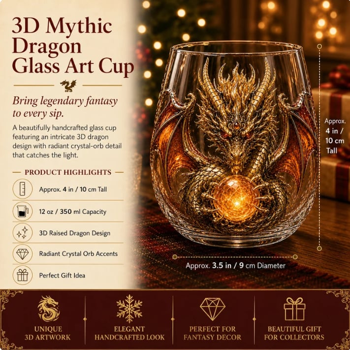 🐉✨3D Mythic Dragon Glass Art Cup | Luxury Raised Fantasy Glassware for Whiskey, Home Bar Décor & Legendary Gifts