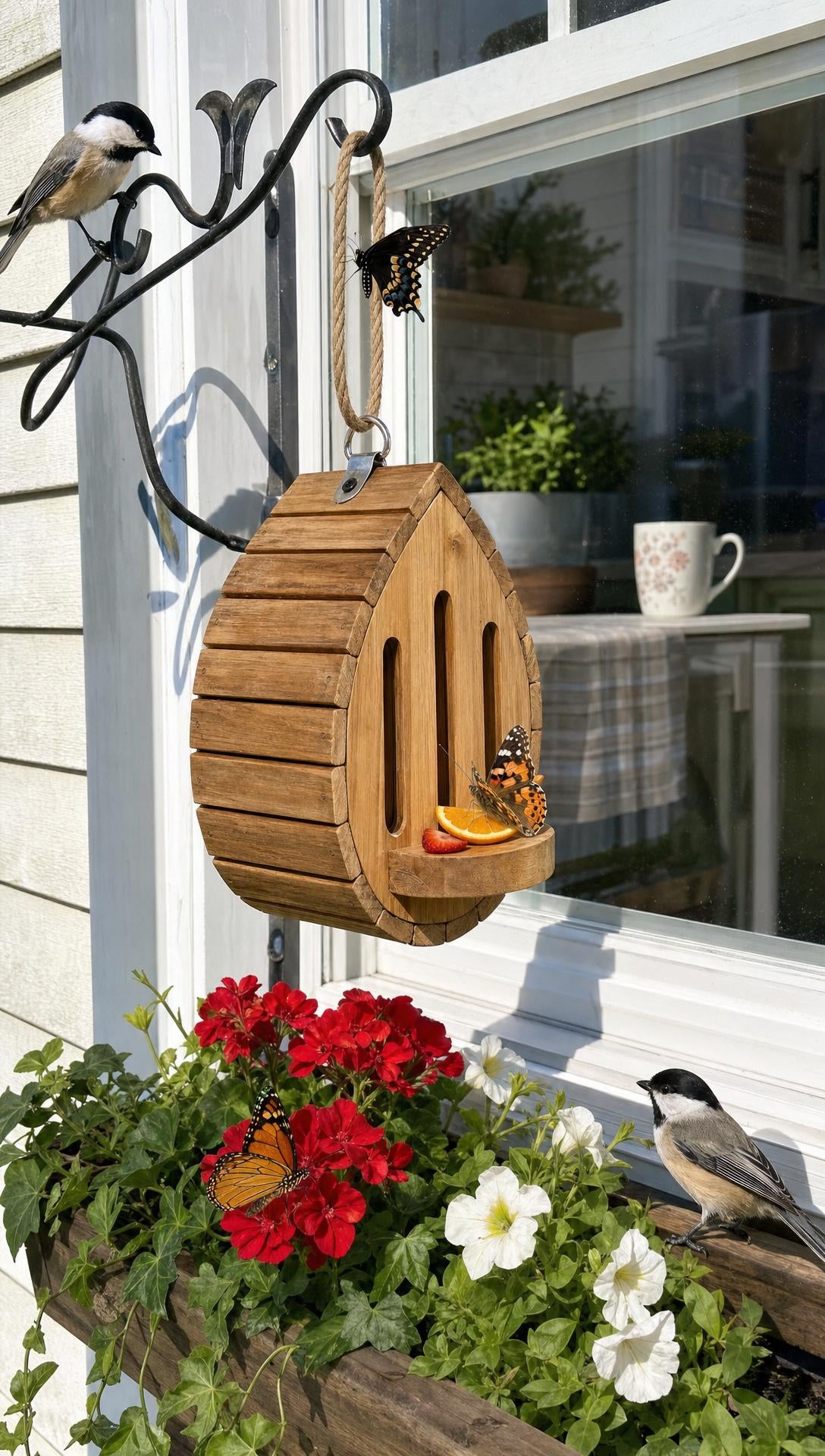 🦋 Nichoir à papillons de jardin fait à la main avec mangeoire intégrée