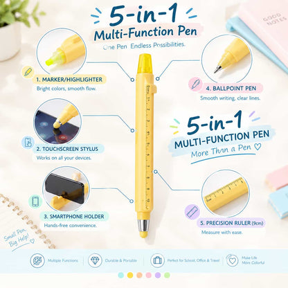 ✍️5-in-1 Multifunction Ruler Stylus Pen – 0.5mm Writing & Marker Tool