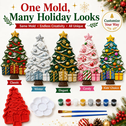 🎄 DIY Christmas Tree Mold & Paint Craft Kit | Reusable 3D Mold with 8 Acrylic Paints, 2 Brushes & Festive Detail Guide 🎨✨