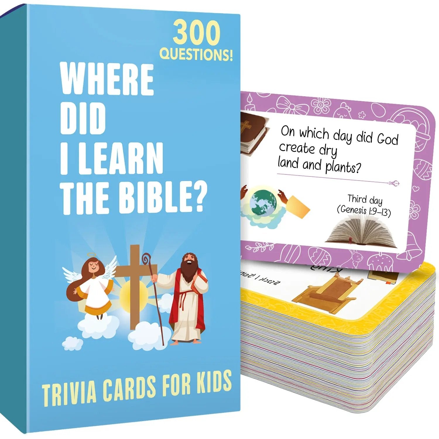 ✝️🙏Bible Trivia Cards for Kids – ✨300 Questions, 150 Cards, Perfect for Family Game Night & Sunday School