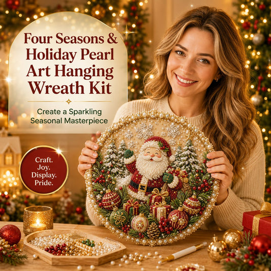 ✨ Kit de Couronne Suspendue Perle Quatre Saisons & Fêtes | Toile Floquée Luxueuse avec Perles Anti-Rayures et Inaltérables Décoration Saisonnière Fait Main DIY 💎