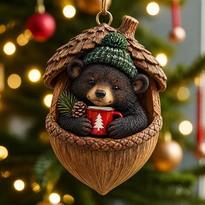 🌰🐿 Woodland Nut Hideaway Christmas Ornament – 3D-Style Raised Detail Forest Animal Keepsake