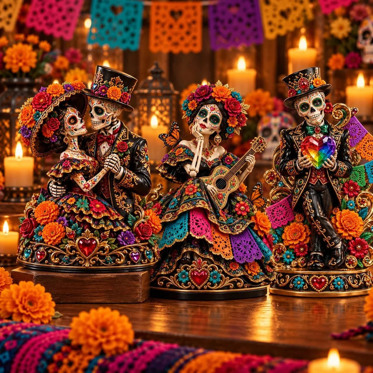 💀Day of the Dead Catrina Figurines – 3 Colorful Character Styles