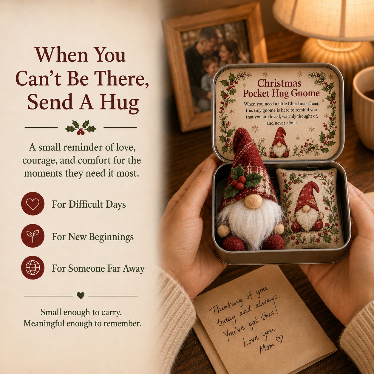 🔥 LAST DAY 49% OFF – 💌 Pocket Hug Gnome Comfort Gift Tin | Mini Plush Keepsake with Heartfelt Message, Matching Cushion & Protective Metal Case 🧸✨