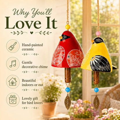 🐦Hand-Painted Resin Bird Wind Chime, Colorful Folk Art Garden Hanging Decor