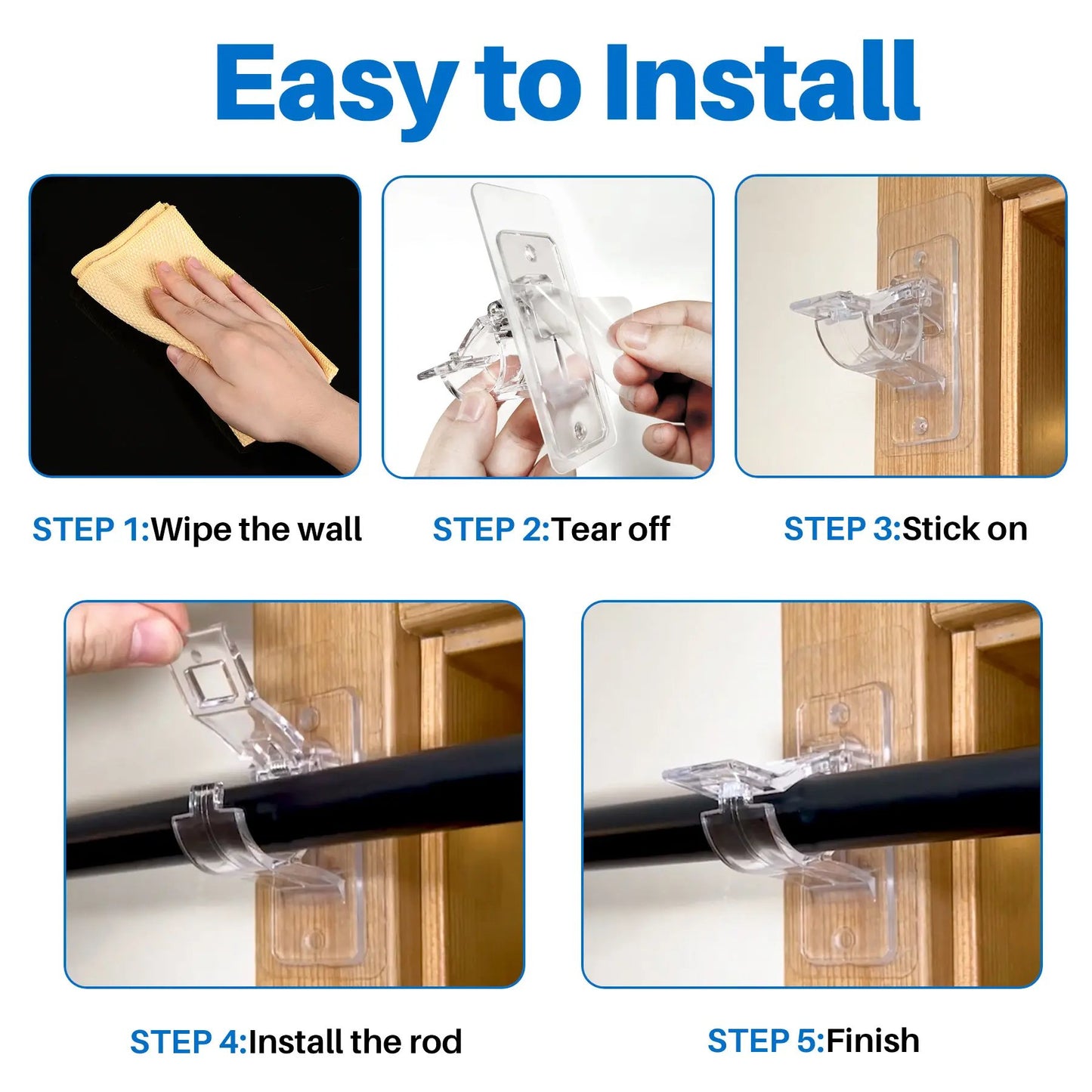 A set of 6 PCS Curtain Rod Brackets with Clips  for Livingroom Bathroom Kitchen Bedroom Toilet Apartment