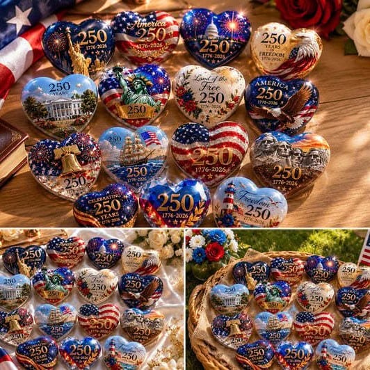 🇺🇸 America 250th Anniversary Commemorative Heart Ornament Collection | 12-Piece Patriotic Keepsake Set