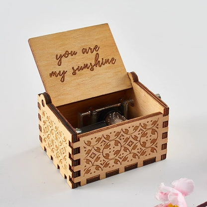 Vintage Wooden Hand-Crank Music Box – Laser Engraved 'You Are My Sunshine' Melody Box