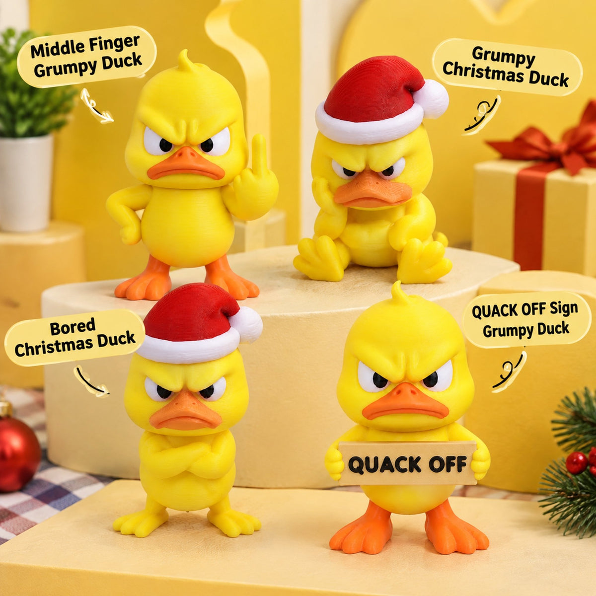 🦆 Sassy Grumpy Duck Desktop Figurine | 3D Printed Funny Office Decor & Gaming Setup Ornament✨🎄