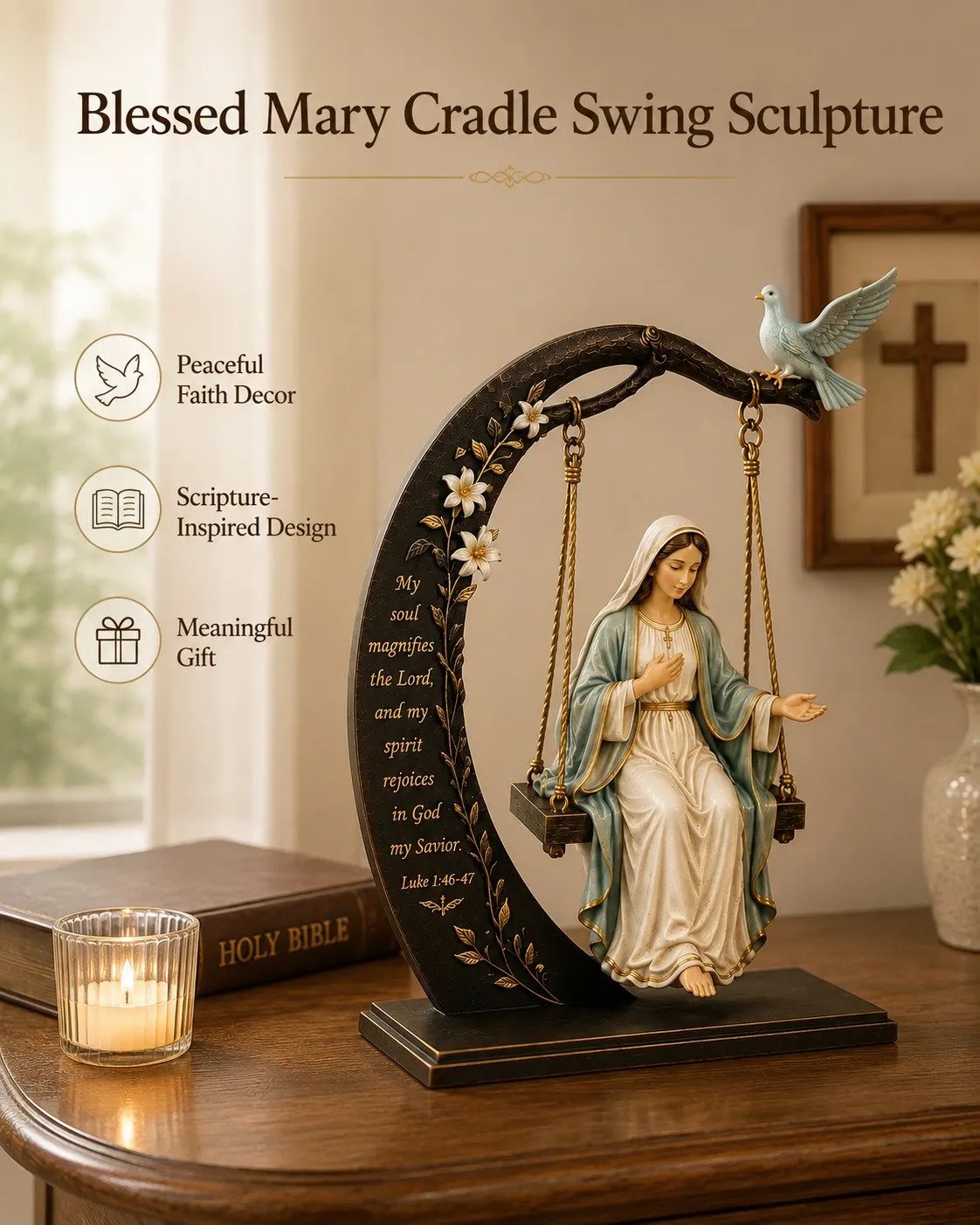 🙏 Blessed Virgin Mary Swing Statue – 7-Inch Faith-Inspired Resin Keepsake