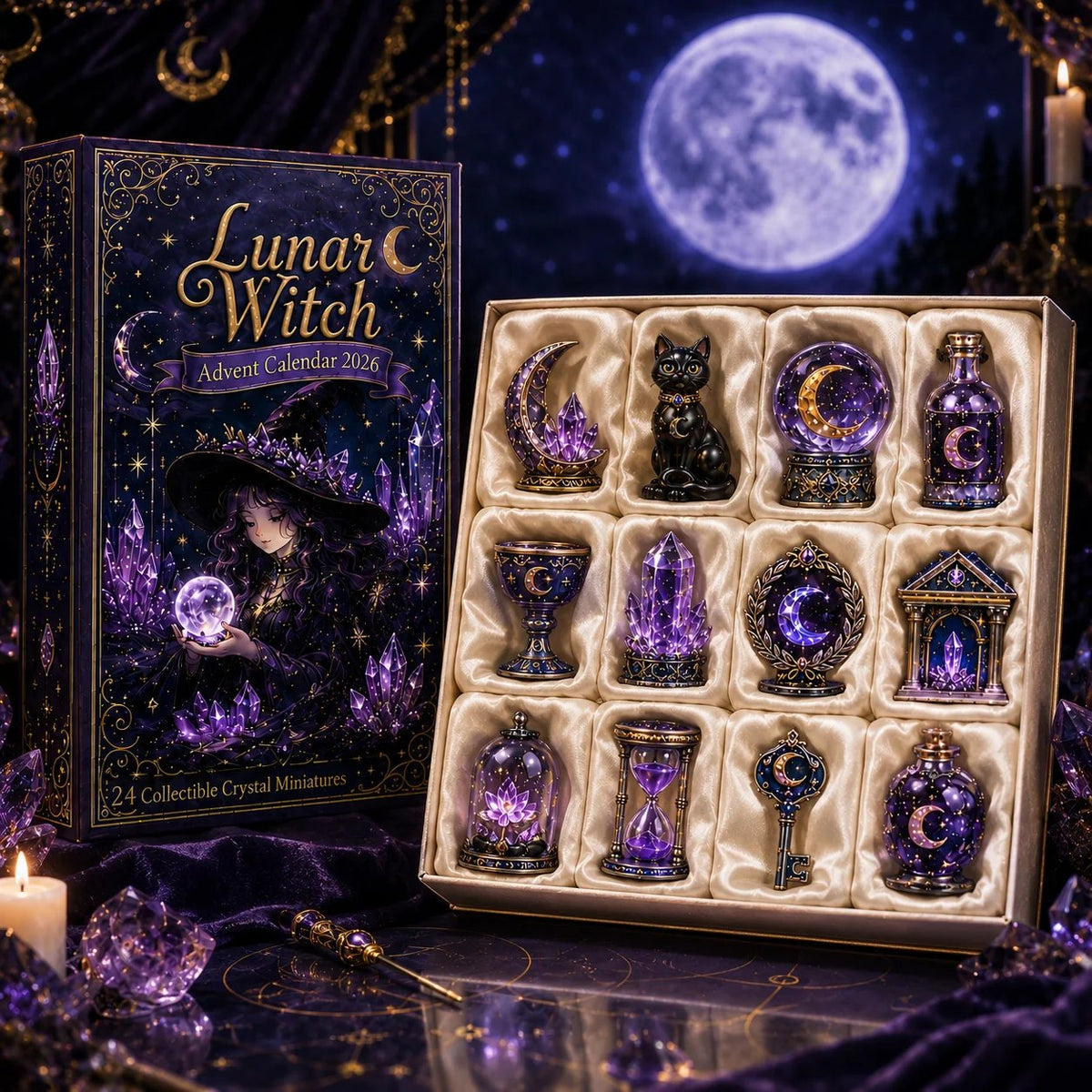 🔮Lunar Witch Advent Calendar 2026 – 24 Enchanted Crystal Miniatures for a Magical Moonlit Countdown