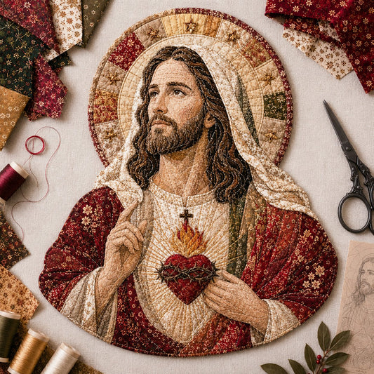 ✝️🧵 Kit de Bricolage Jésus en Patchwork Fait Main Premium | Tissu Superposé de Haute Qualité avec Détails Cousus Bricolage Décoration Dévotionnelle Faite Main 🕊️✨