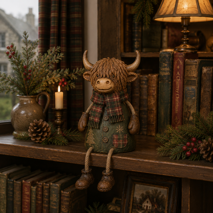 🐮Festive Highland Cow Shelf Sitter – Rustic Christmas Home Decor✨