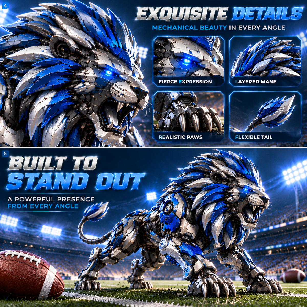 Mechanical lion exquisite armor and paw details