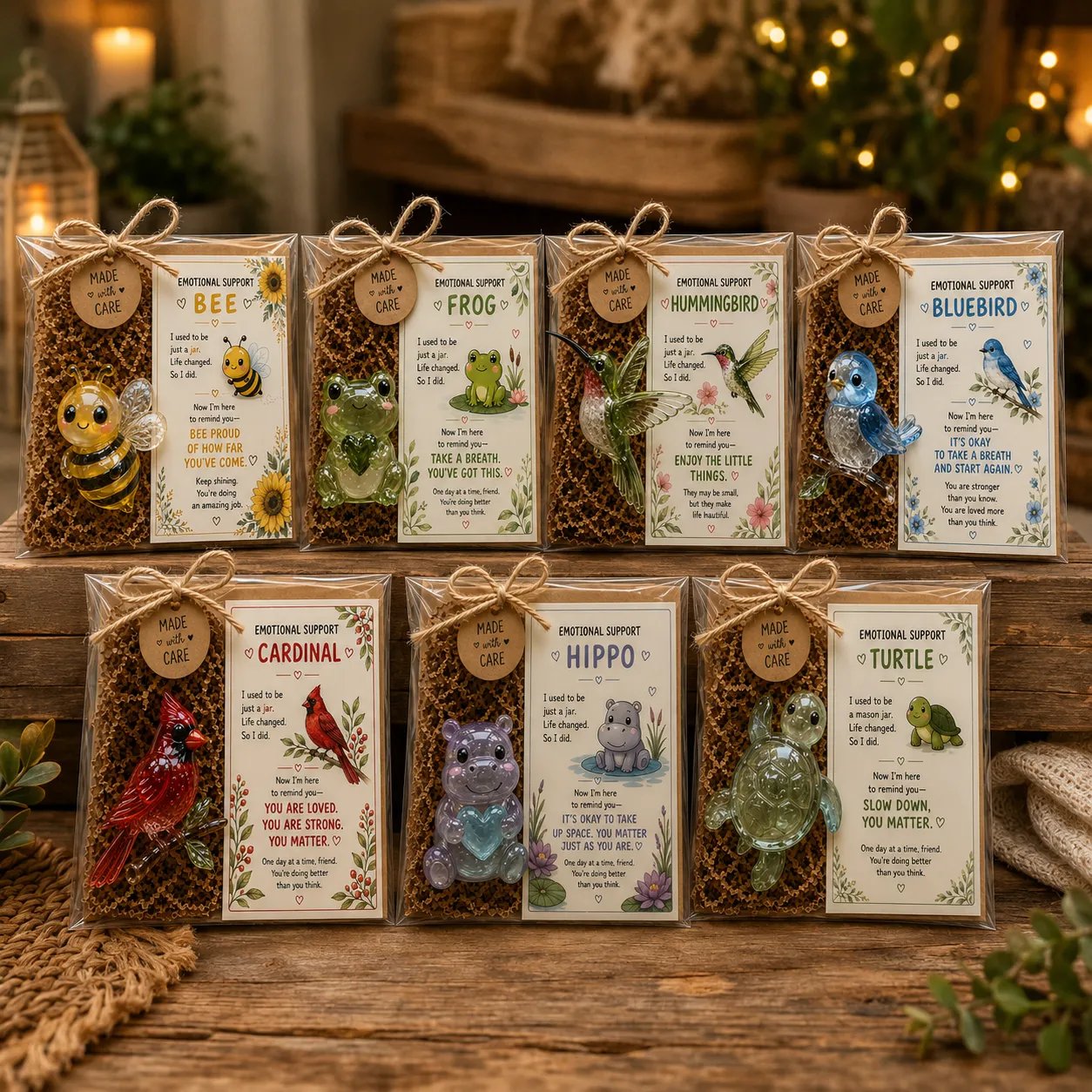 🌸🐝🦛 Emotional Support Glass Animal Gift Set – A Meaningful Little Reminder That You Matter 💕