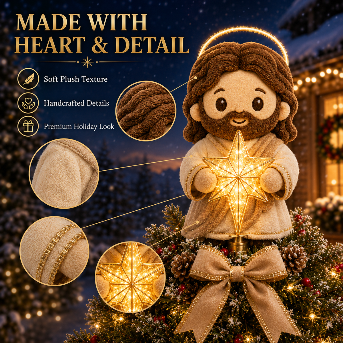 🕊️Cute Jesus Blessing Tree Topper – A Light of Faith for Your Christmas Tree