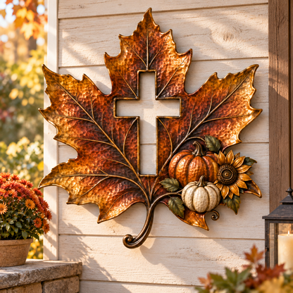 Cross Maple Leaf Fall Metal Wall Decor
