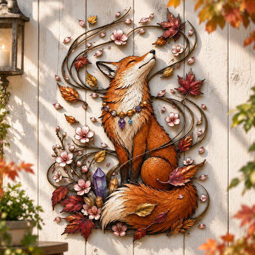 🦊🍂Enchanted Autumn Fox Metal Wall Decor