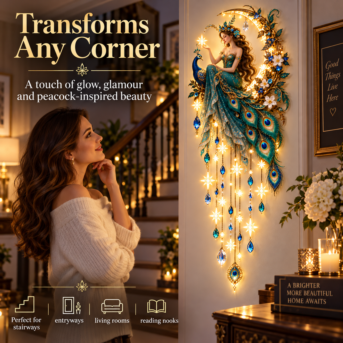 🔥 Last Day 50% OFF🦚 Peacock Fairy Starfall Wall Light