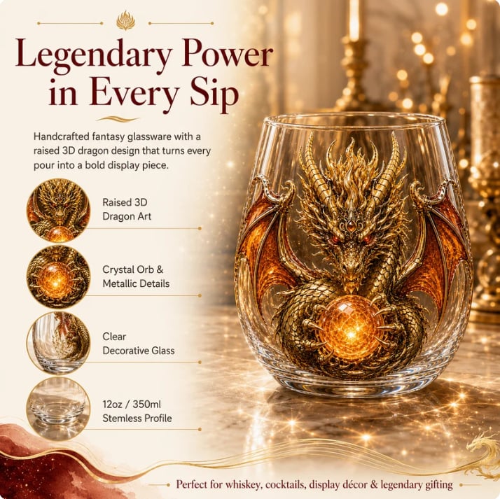 🐉✨3D Mythic Dragon Glass Art Cup | Luxury Raised Fantasy Glassware for Whiskey, Home Bar Décor & Legendary Gifts