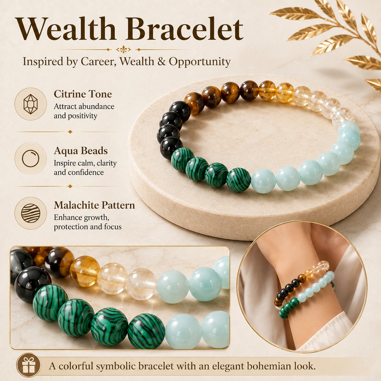 ✨ 4PCS Bohemian Beaded Bracelet Set 💎 | Wealth • Lucky • Money • Protection 🪬 | Elegant Gift for Her 🎁