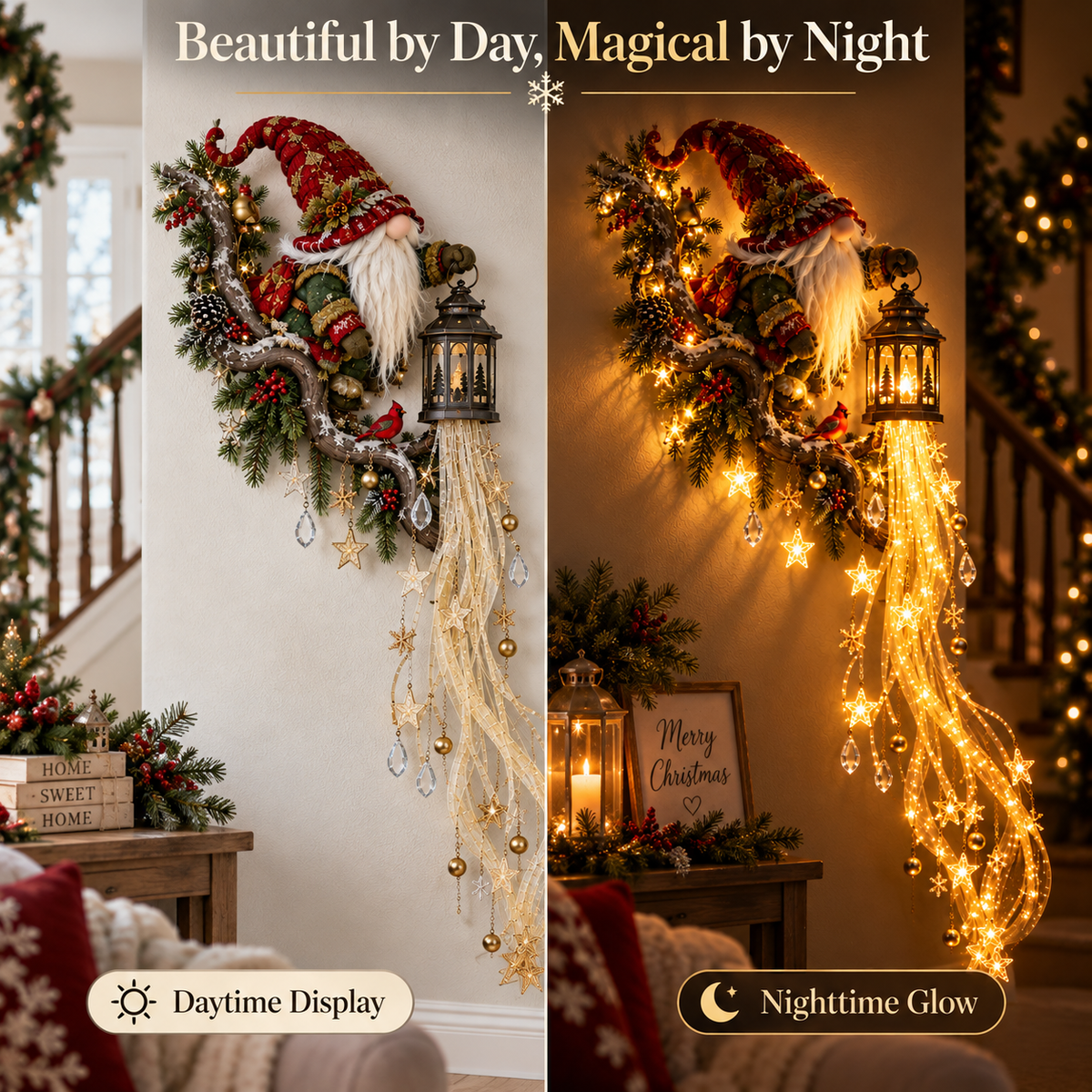 ✨ Last Day 49% OFF✨🎄✨ Gnome Lanternfall Wall Light™ – Long Cascading Christmas Wall Decor 🏮