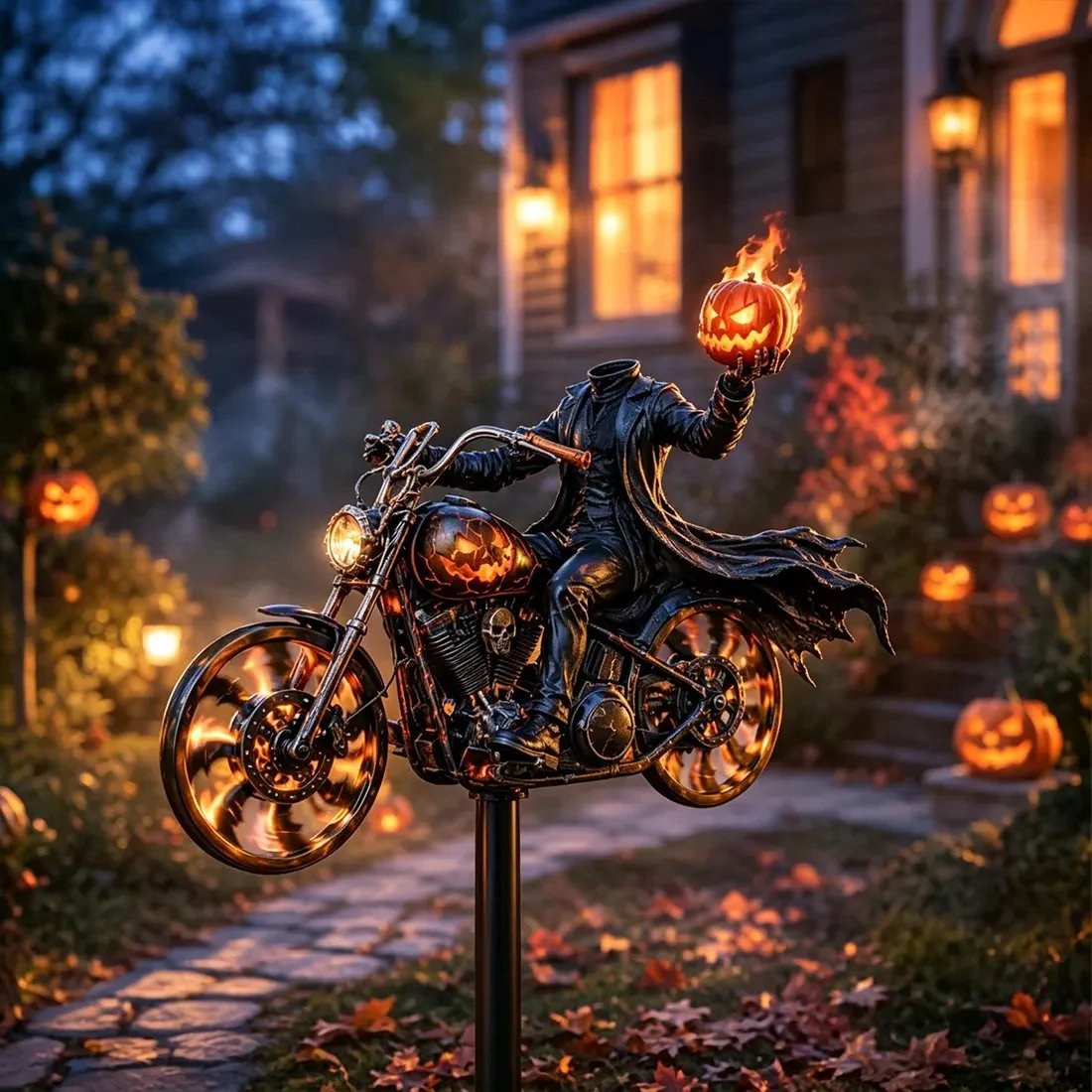 🎃 Halloween Motorcycle Garden Windmill 🏍️Upgrade to High-Speed Halloween Spooktacular 💨