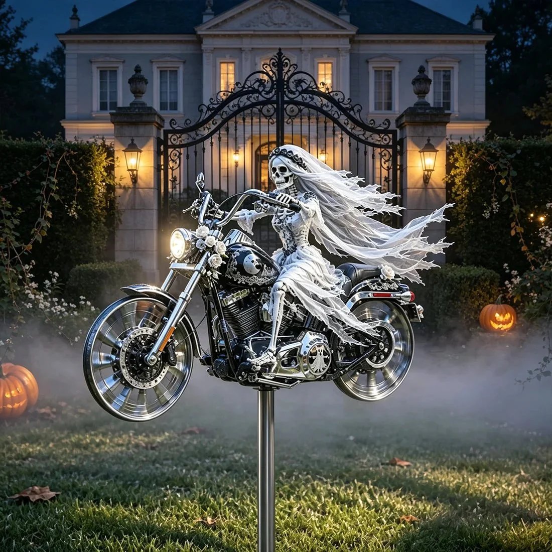 🎃 Halloween Motorcycle Garden Windmill 🏍️Upgrade to High-Speed Halloween Spooktacular 💨