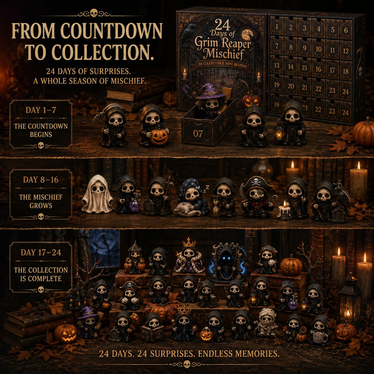 🔥Last Day 50% OFF-💀24 DAYS OF GRIM REAPER MISCHIEF|A Tiny Reaper Awaits Behind Every Door👻