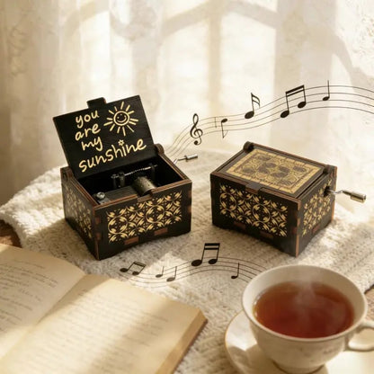 Vintage Wooden Hand-Crank Music Box – Laser Engraved 'You Are My Sunshine' Melody Box