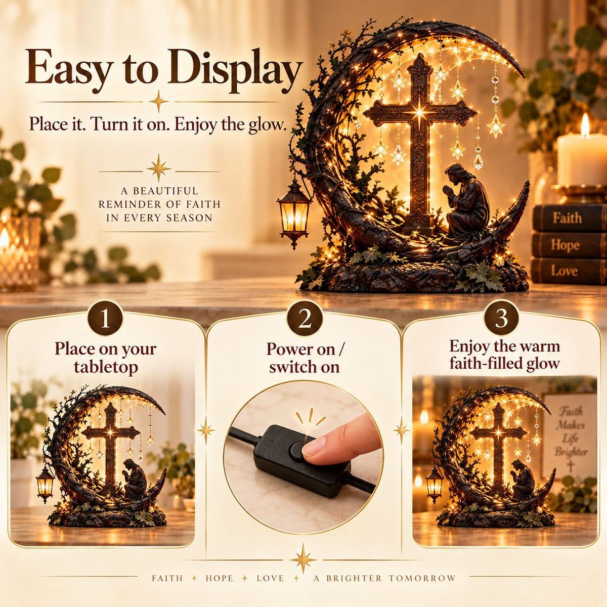 How to use Illuminated Cross Prayer Tabletop Decor
