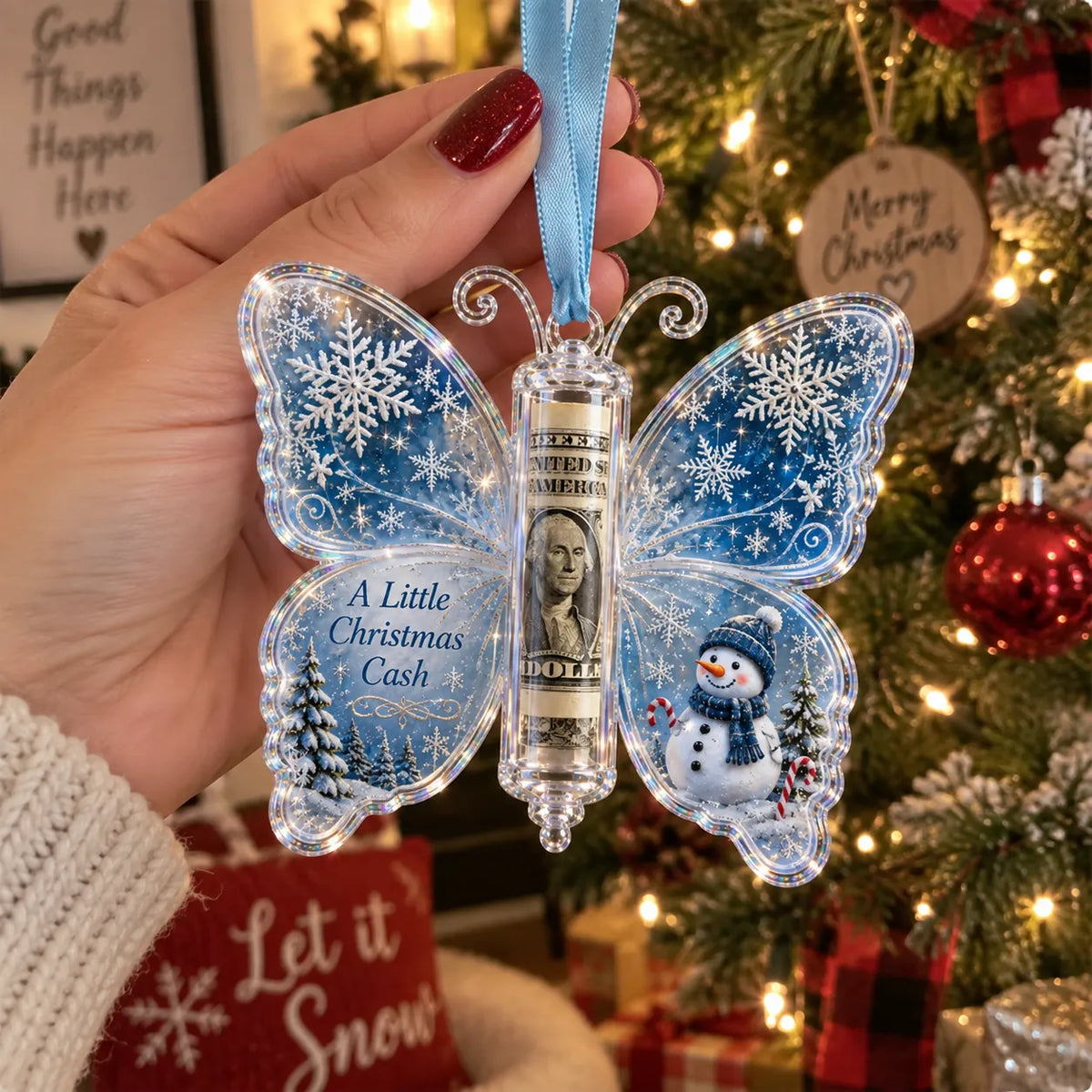 🦋🎄 3D Embossed Butterfly Christmas Cash Gift Ornament – Holiday Money Holder Keepsake 🎁