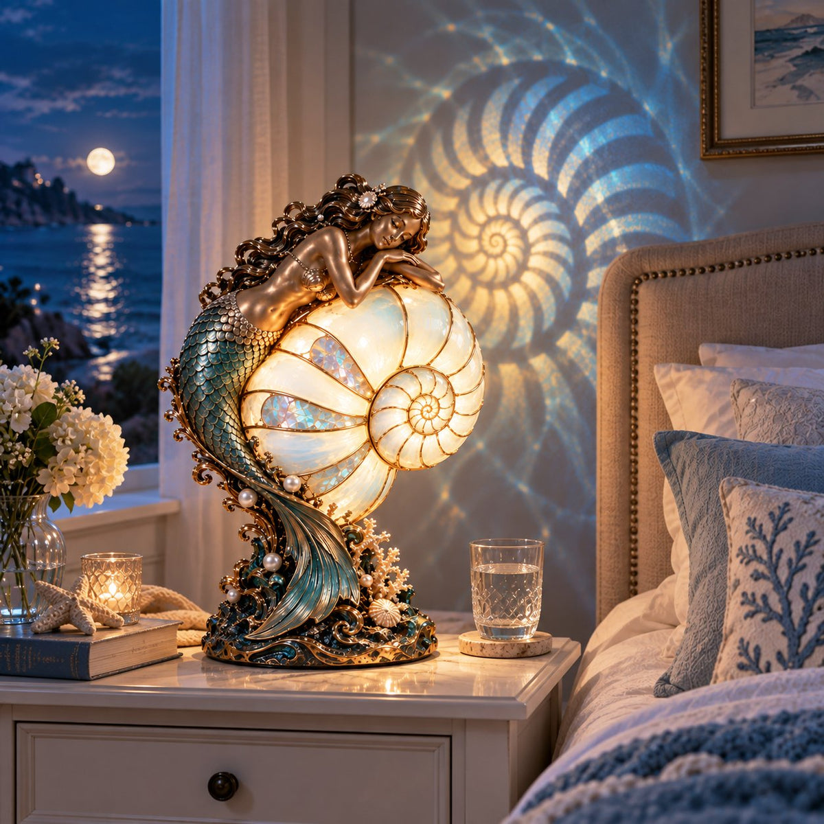 🔥Last Day 49% OFF🧜‍♀️ Moon-Tide Mermaid Nautilus Lamp