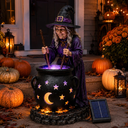 ☀️🔮 Sorcière Solaire & Chaudron Lumineux - Décoration de Jardin Halloween
