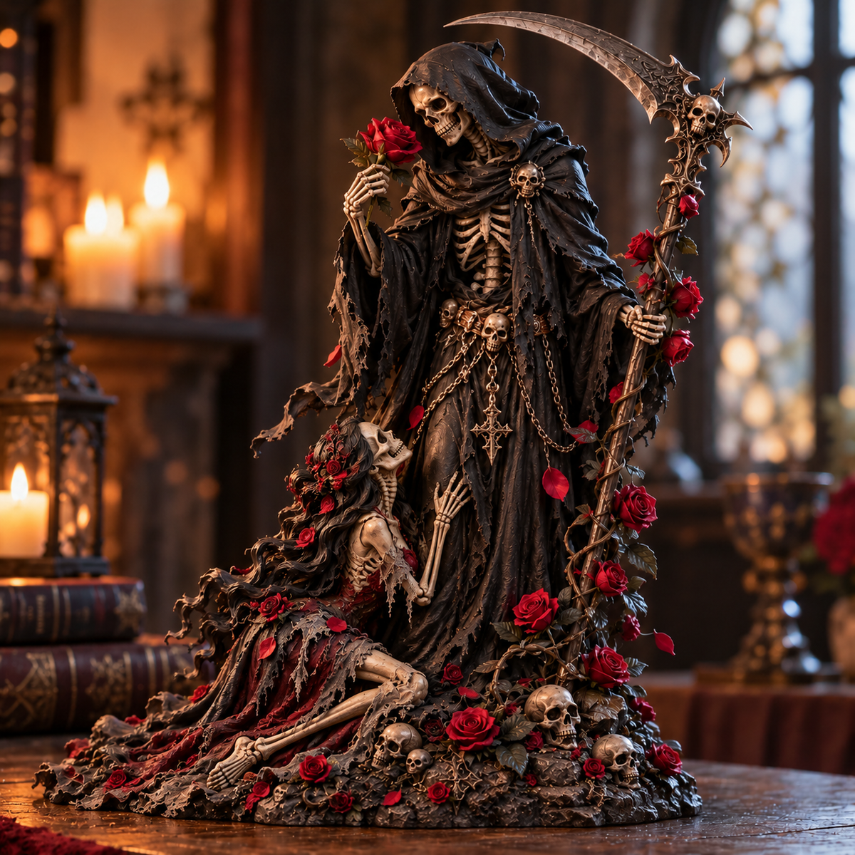 🥀 Love Never Dies! 💀 Gothic Reaper Couple Figurine – An Eternal Love Beyond Death!