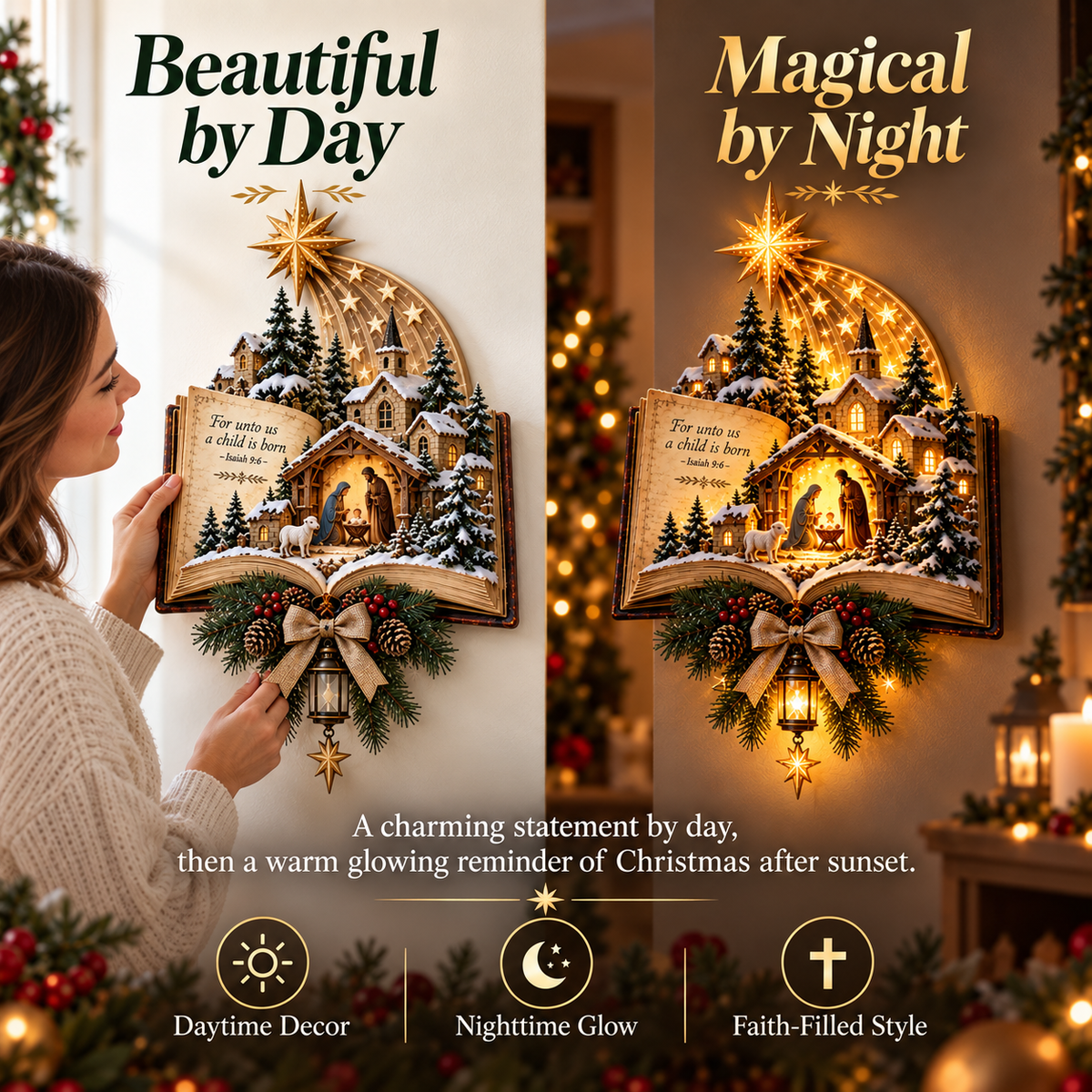 ✨Last Day 49% OFF✨✝️ A Story That Still Shines™ – Lighted Nativity Christmas Wall Decor✨🎄