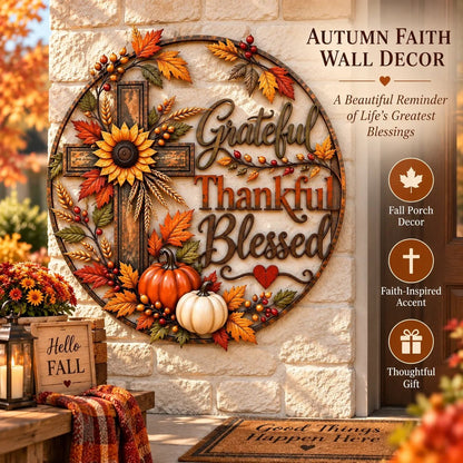 🍂 Grateful • Thankful • Blessed Fall Faith Wall Decor ✝️🌻