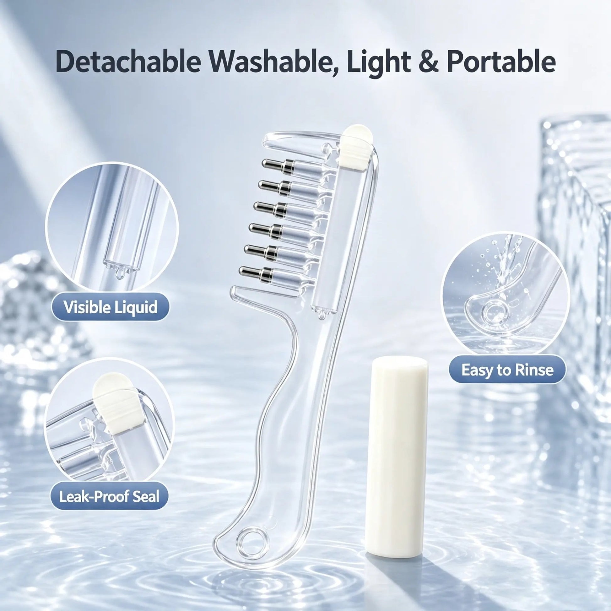 💧Refillable Scalp Oil Applicator Comb with 7 Metal Massage Tips – Even Root Serum Distribution & Scalp Stimulation for Hair Care