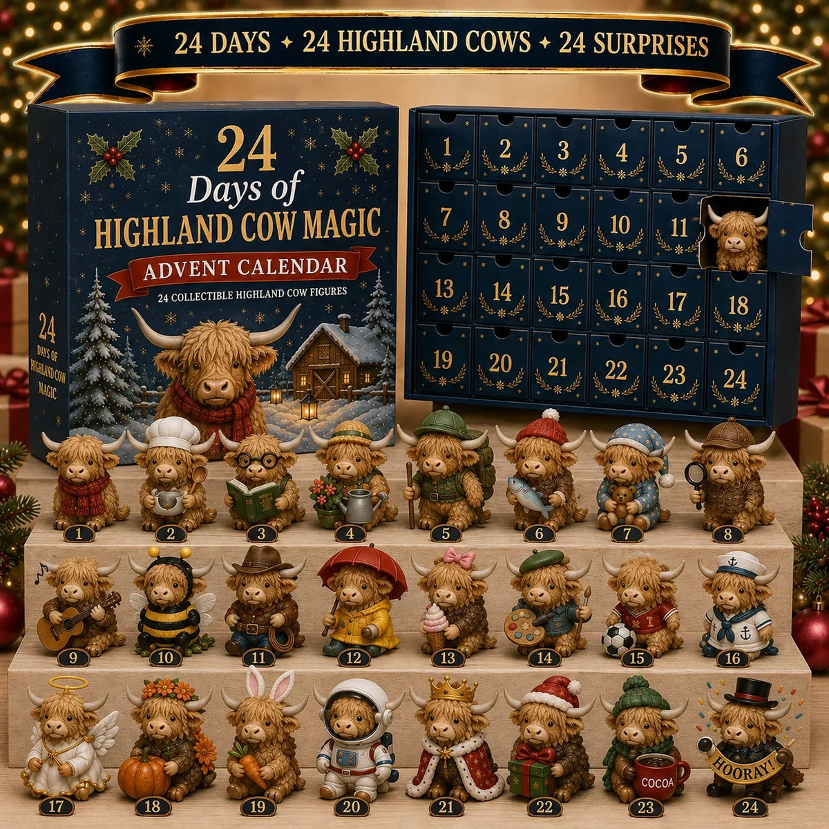 🐮 24 Days of Highland Cow Magic Advent Calendar – 24 Collectible Christmas Cow Surprises