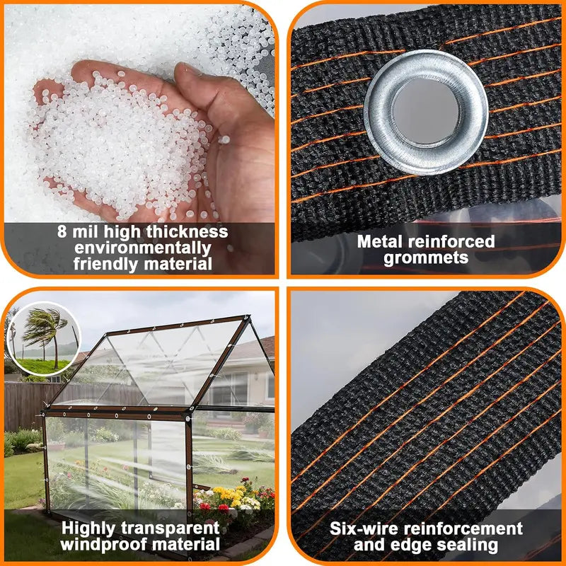 🌂Clear Waterproof PE Tarp, Transparent Outdoor Cover with Metal Grommets