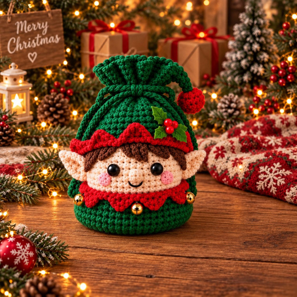 🎄 Christmas Crochet Character Gift Pouch | Reusable Drawstring Gift Bag — 12 Festive Designs