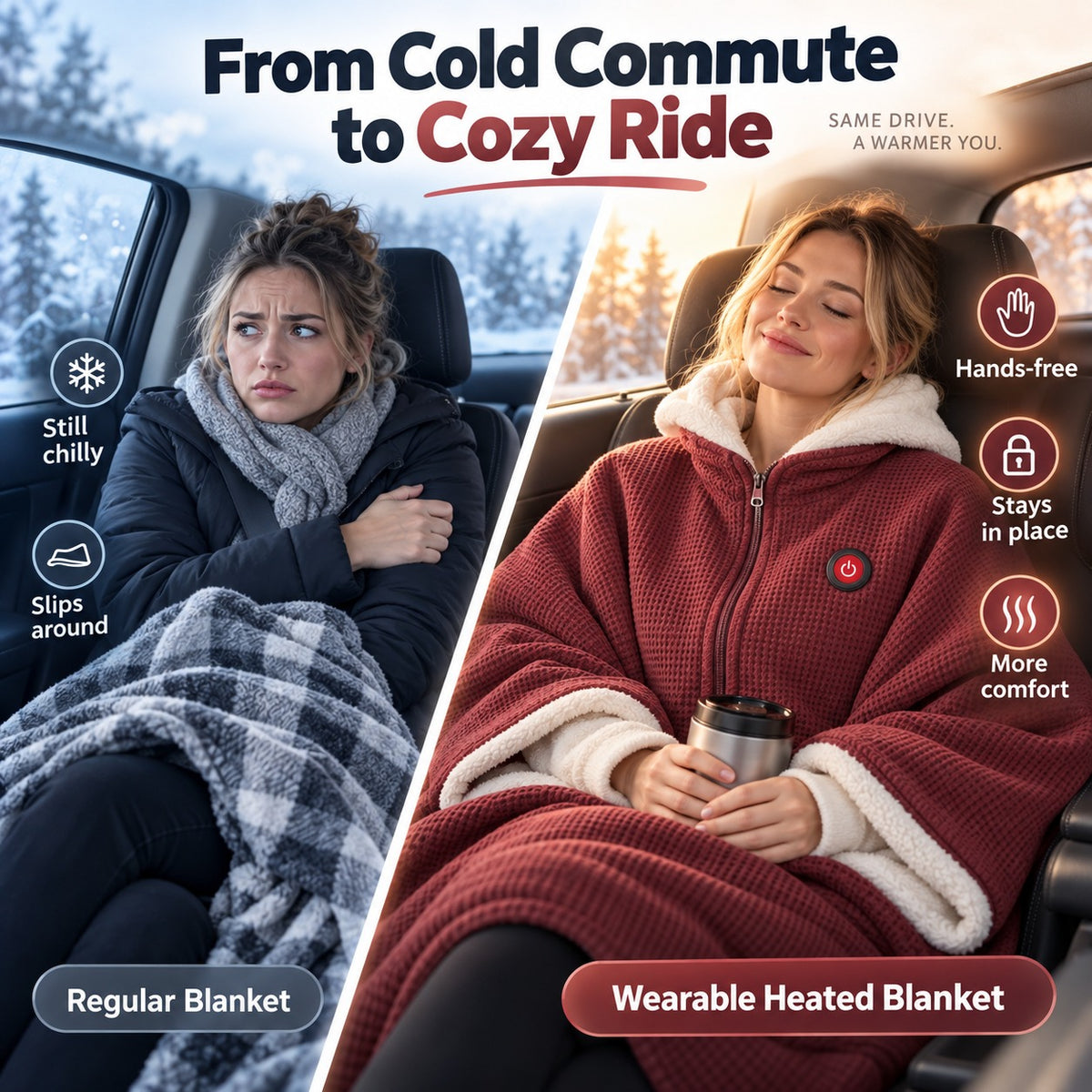 Regular blanket compared with wearable heated blanket
