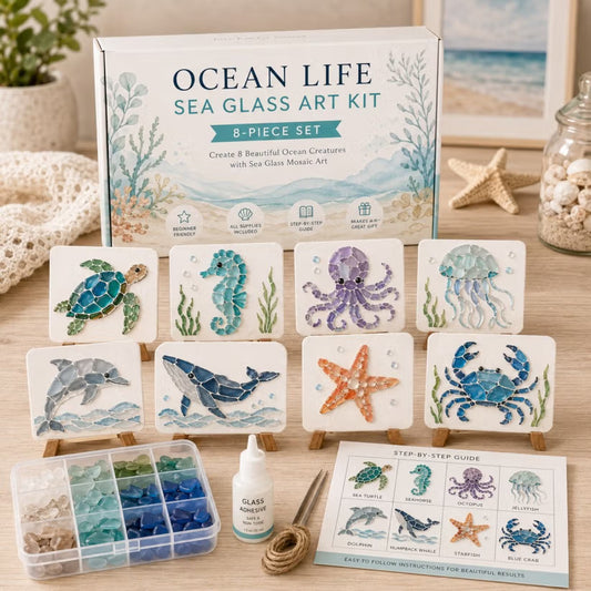 🌊 Kit d'Art Mosaïque en Verre Poli DIY – Créez de Magnifiques Œuvres d'Art Inspirées de l'Océan avec des Morceaux de Verre Colorés, Décoration Cotière et Cadeau Créatif Fait Main