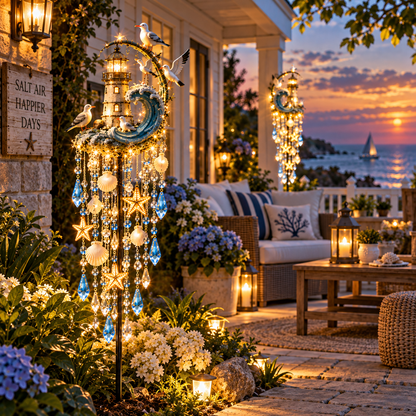 🔥Last Day 49% OFF🔥🌊 Lighthouse Tide Glow™ – Solar Lighthouse Garden Stake Light with Crystal Tassels